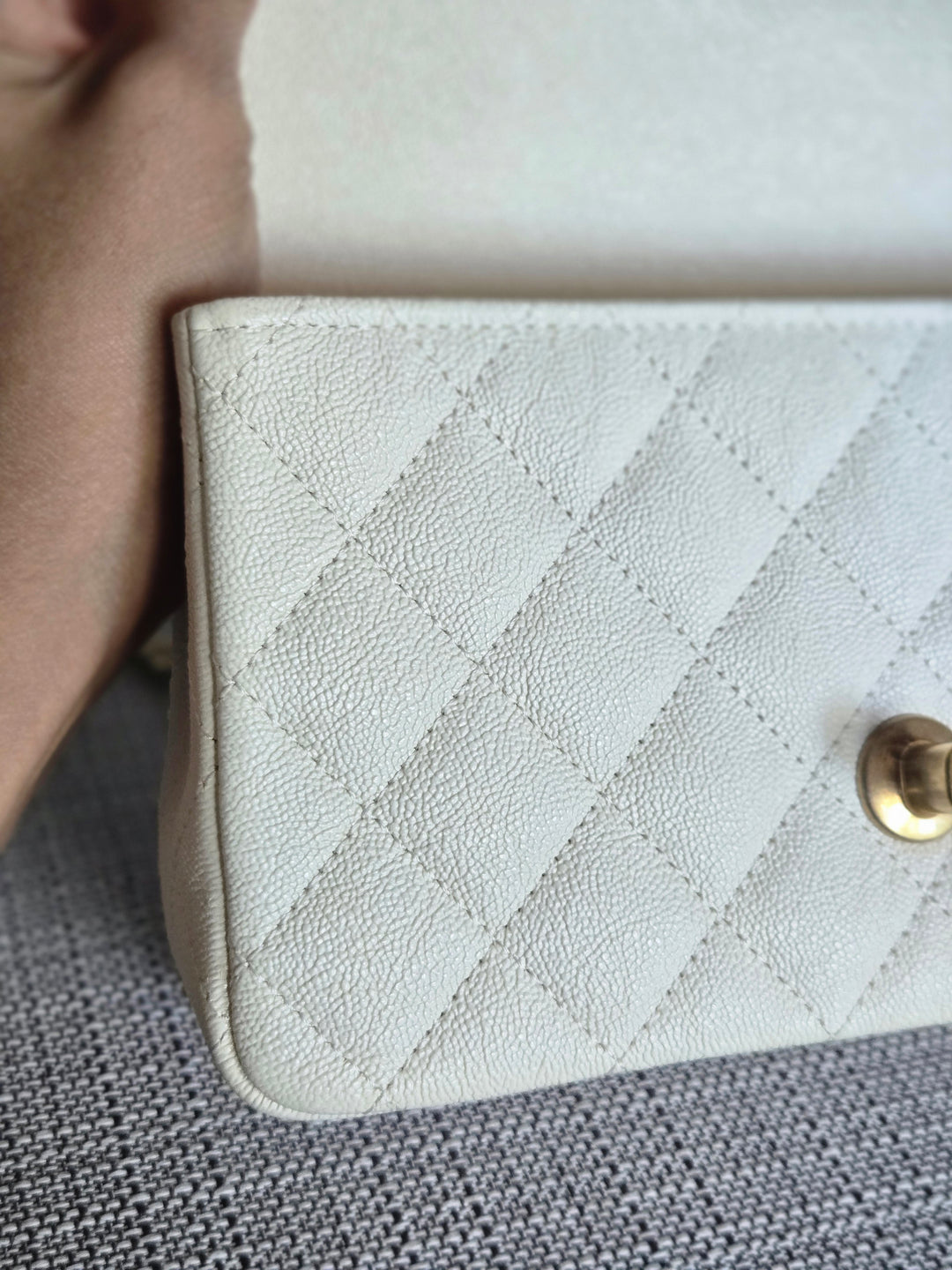 CHANEL 21S Series 31 White Caviar Aged GHW Top Handle Mini Rectangular Flap Bag
