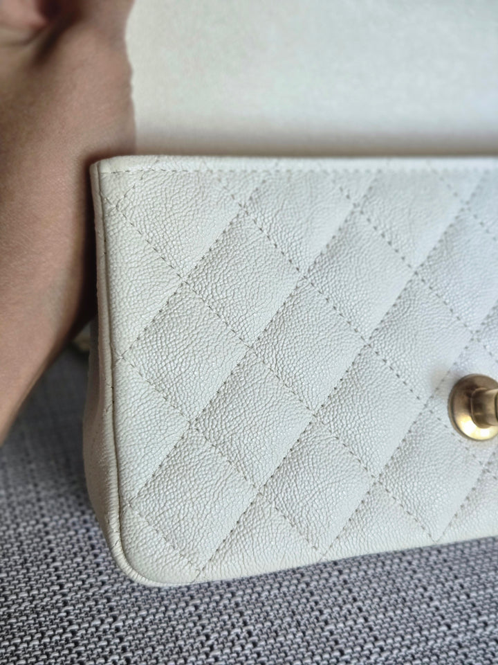CHANEL 21S Series 31 White Caviar Aged GHW Top Handle Mini Rectangular Flap Bag