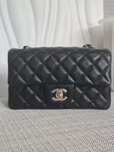 Load image into Gallery viewer, CHANEL Black Lambskin LGHW Mini Rectangular Flap Bag microchipped
