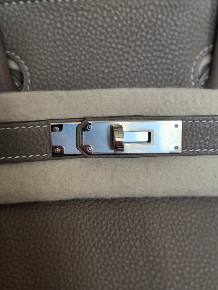 Hermes Etoupe Taupe Togo Leather PHW Birkin 30 Stamp C 2018