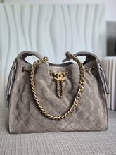 Load image into Gallery viewer, CHANEL 25 Size Small 25K collection Dark Grey Suede aged GHW Hobo Bag

