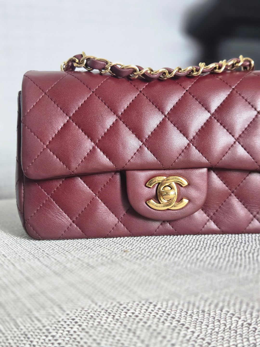 Chanel series 21 2015 15B Collection Burgundy Lambskin GHW Mini Rectangular Flap Bag