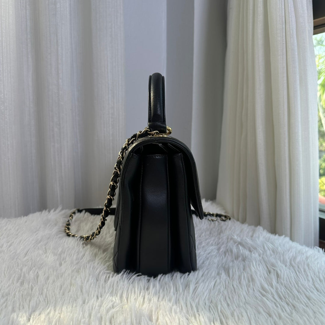 CHANEL Black Lambskin Trendy CC Flap Bag size SMALL with Non detachable Shoulder strap and LGHW 2023