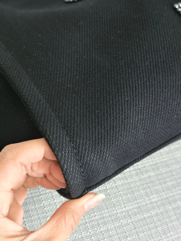 Chanel 20S 2020 Spring/Summer Collecion Black Canvas With Pearl Embossed Deauville Tote Bag with Leather Top Handle Size Medium/Large