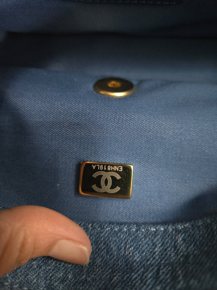 Chanel 22P Blue Denim Mood Flap Bag size Small with aged GHW