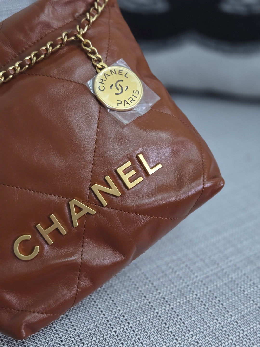 Chanel 23A 2023 Fall/Winter Collection Brown Lambskin Mini 22 Bag