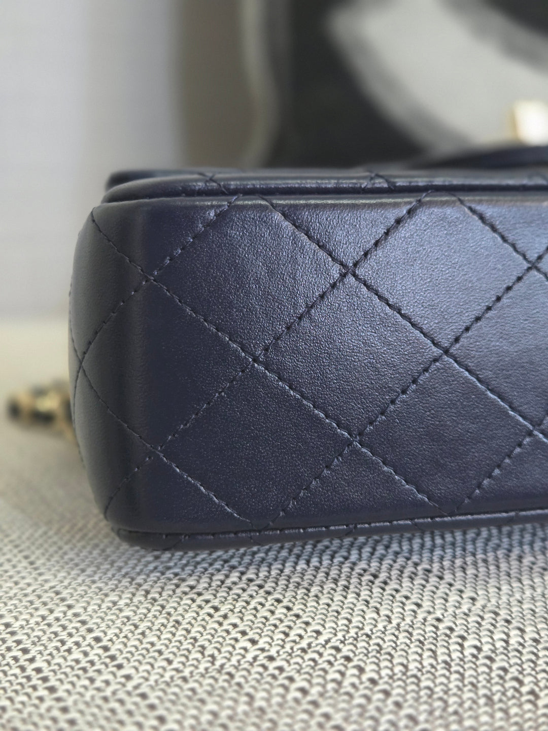 Chanel Navy Lambskin Mini Rectangular Flap Bag with Champagne GHW and Top Handle