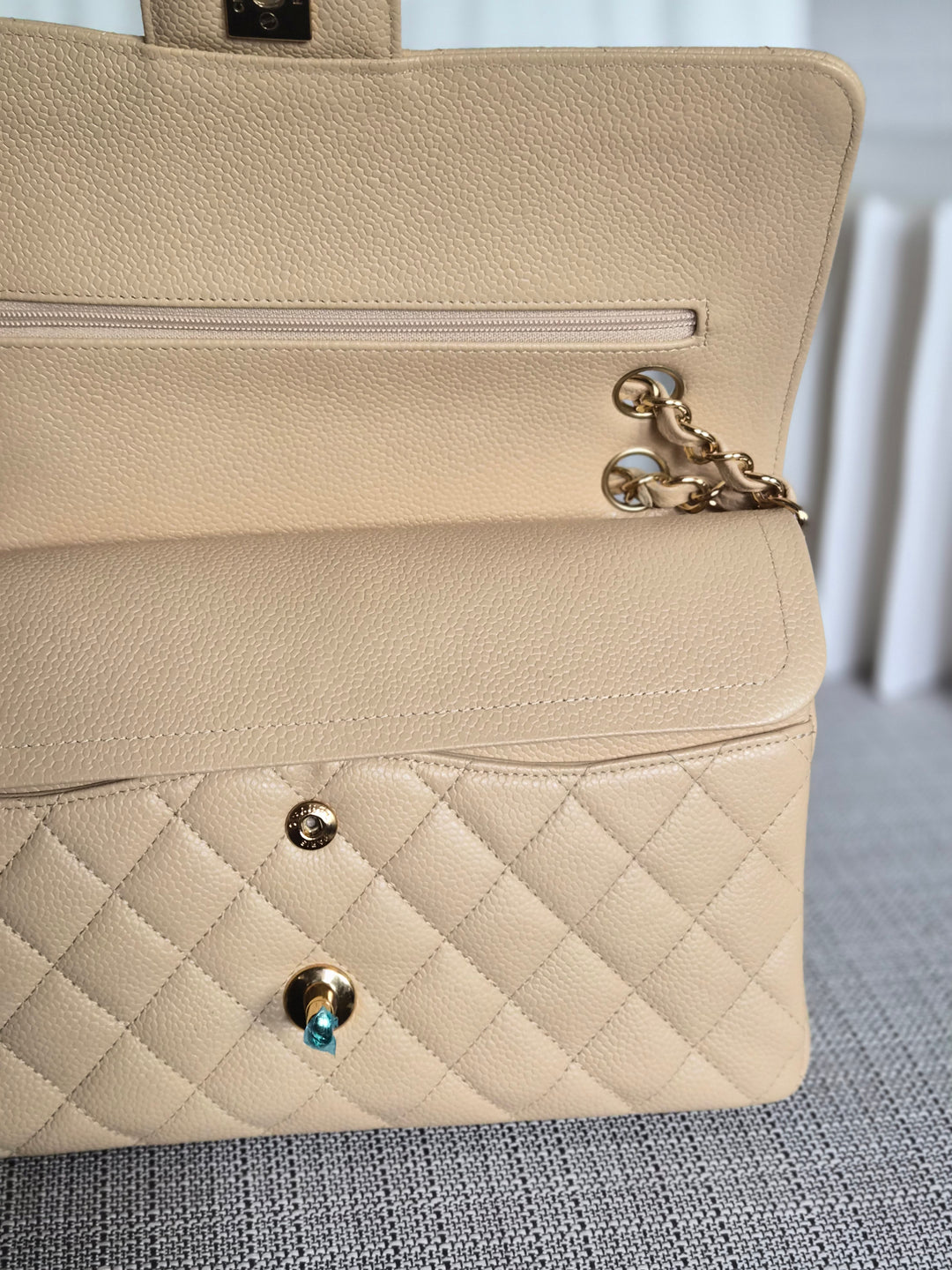 CHANEL series 15 2011/2012 Beige Clair Caviar GHW Medium ML Timeless Classic Double Flap Bag