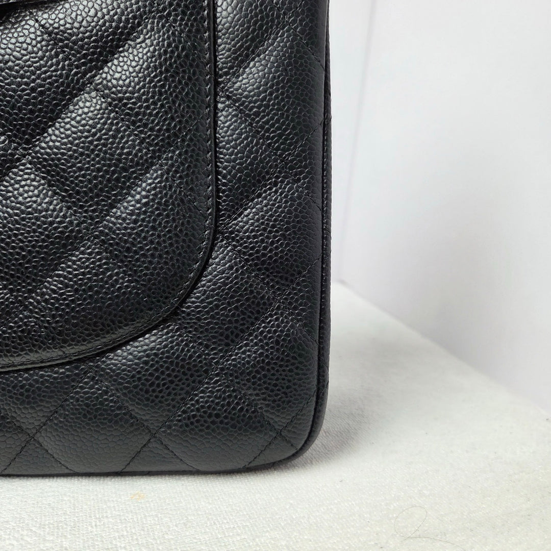 CHANEL series 16 Black Caviar GHW Jumbo Timeless Classic Double Flap Bag 2012