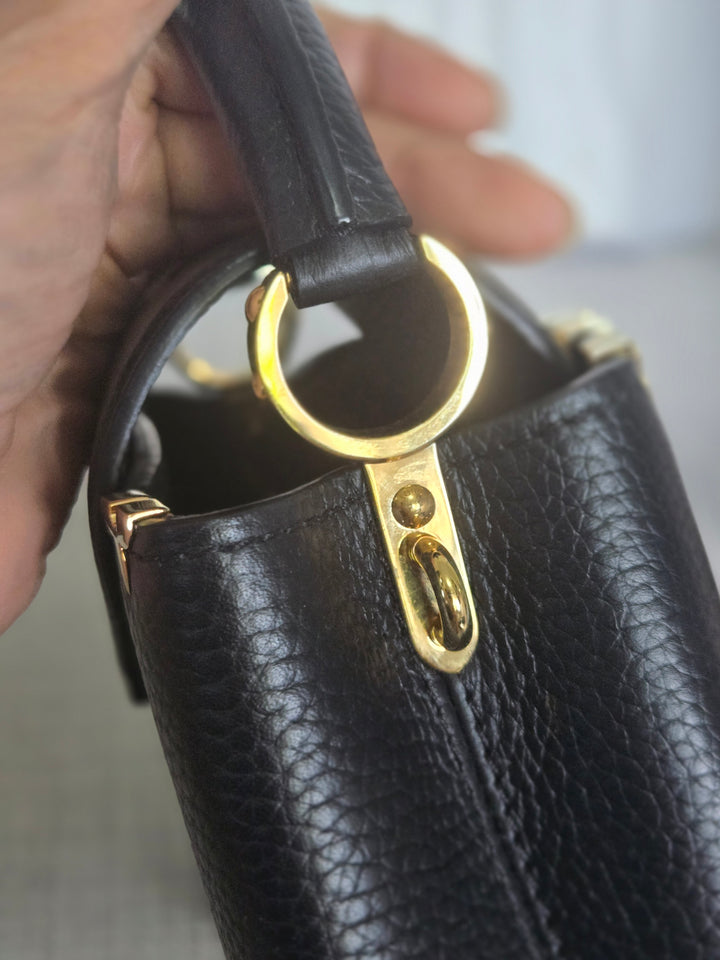 LOUIS VUITTON LV Capucines Mini Flower Crown Line in Black Taurillon Leather with detachable strap 2023