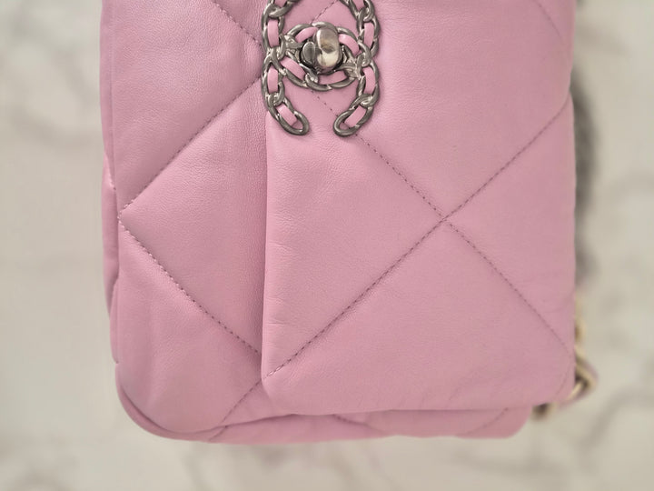 CHANEL 19 size Small in Pink Lambskin SHW 22B 2022 Flap Bag with Top Handle