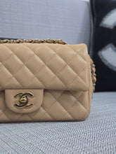 Load image into Gallery viewer, Chanel 22C 2022/2023 Cruise Collection Beige Lambskin Classic Mini Rectangular Flap Bag with Champagne GHW
