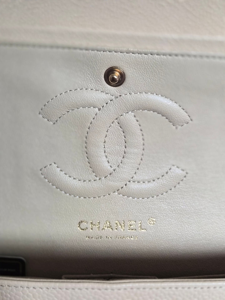 CHANEL series 15 2011/2012 Beige Clair Caviar GHW Medium ML Timeless Classic Double Flap Bag
