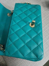 Load image into Gallery viewer, Chanel series 23 17C 2016/2017 Cruise Collection Turquoise Caviar Champagne GHW Classic Mini Rectangular Flap Bag with Edge stitching
