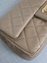 Load image into Gallery viewer, Chanel 22B 2022 Fall/Winter Collection Dark Beige Lambskin Aged GHW Pearl Crush Adjustable Chain Mini Rectangular Flap Bag
