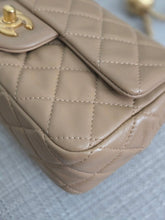 Load image into Gallery viewer, Chanel 22B 2022 Fall/Winter Collection Dark Beige Lambskin Aged GHW Pearl Crush Adjustable Chain Mini Rectangular Flap Bag
