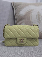Load image into Gallery viewer, Chanel 23C 2022/2023 Cruise Collection Pastel Lime Green Lambskin Mini Rectangular Flap Bag with Champagne GHW
