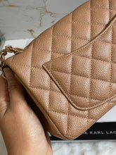 Load image into Gallery viewer, Chanel series 25 18S Collection Pearly Dark Beige Caviar Champagne Gold Hardware Mini Rectangular Flap Bag
