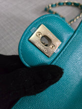 Load image into Gallery viewer, Chanel series 23 17C 2016/2017 Cruise Collection Turquoise Caviar Champagne GHW Classic Mini Rectangular Flap Bag with Edge stitching
