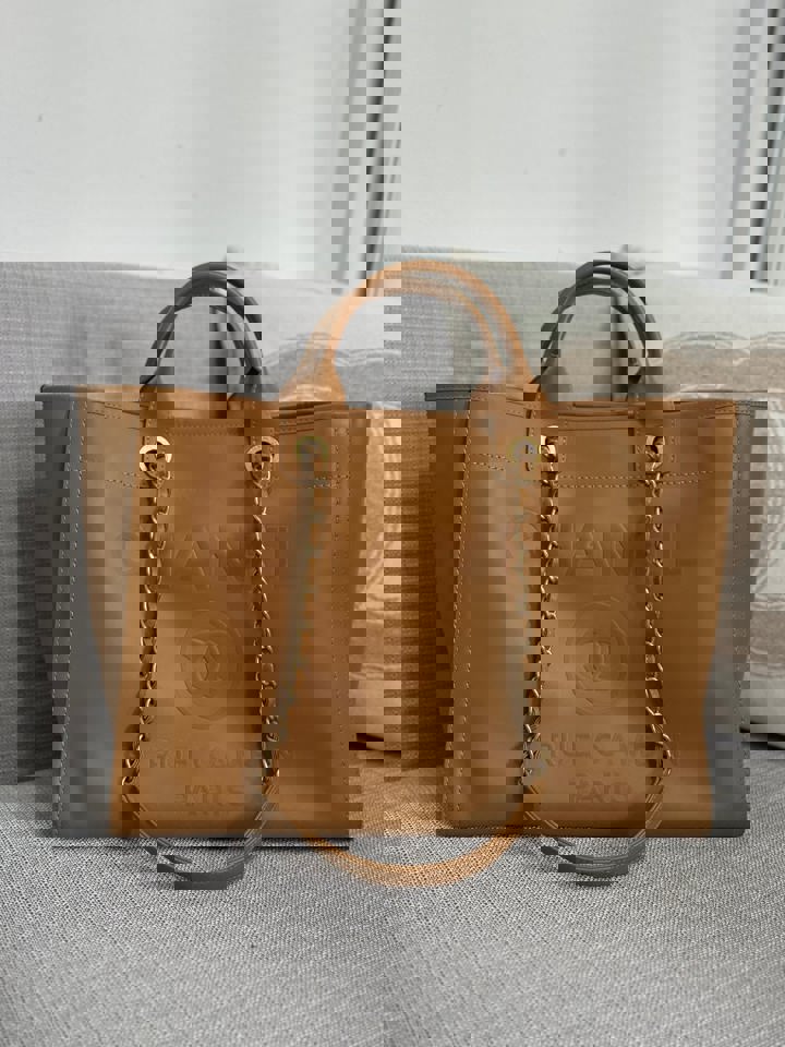 Chanel series 31 21S 2021 Spring/Summer collection Caramel Calf skin aged GHW Medium/Large Deauville Tote Bag with Top handle