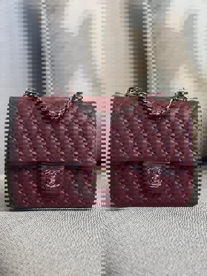 Chanel series 28 2019 Burgundy Lambskin Silver HW Mini Rectangular Flap Bag