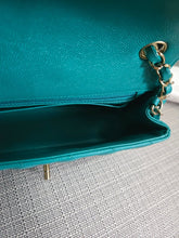 Load image into Gallery viewer, Chanel series 23 17C 2016/2017 Cruise Collection Turquoise Caviar Champagne GHW Classic Mini Rectangular Flap Bag with Edge stitching
