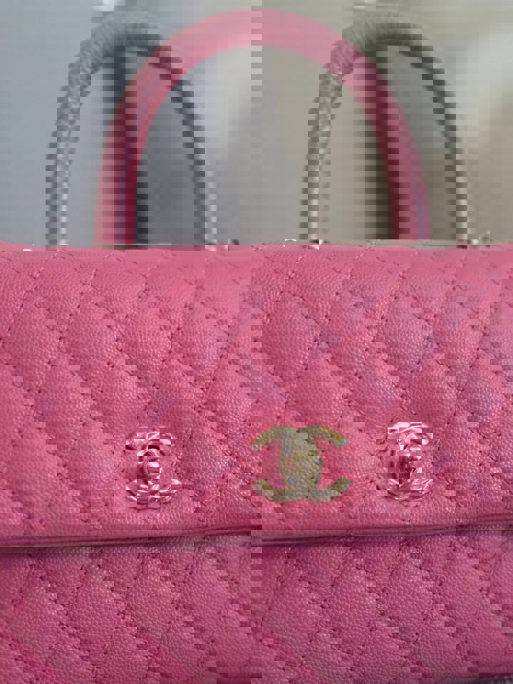 Chanel series 31 21P 2021 Pre Spring/Summer Collection Pink Caviar Coco Handle Flap Bag with Top Handle and Detachable Strap size Small
