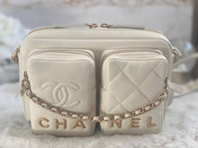 Load image into Gallery viewer, Chanel 22C White Calfskin GHW Small Camera Case Bag with Adjustable Strap
