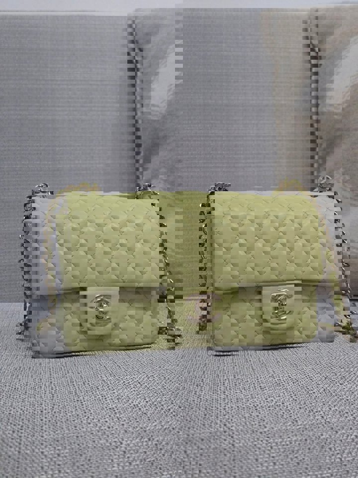 Chanel 23C 2022/2023 Cruise Collection Pastel Lime Green Lambskin Mini Rectangular Flap Bag with Champagne GHW