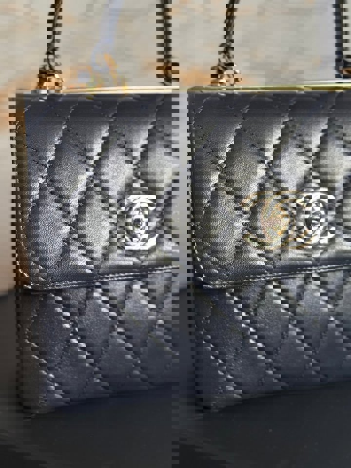 Chanel series 28 2018/2019 Navy Lambskin Champagne GHW Trendy CC Flap Bag size Small with Detachable Strap