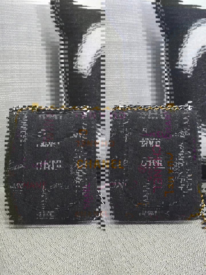 Chanel 22P collection Black Denim Mood Flap Bag with Aged GHW size Medium (25 cms)