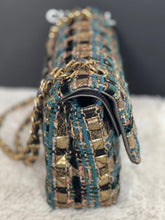 Load image into Gallery viewer, Chanel Turquoise Gold Tweed Classic Medium ML double flap bag from 19A collection Ancient Egypt
