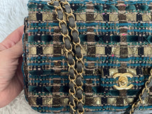 Load image into Gallery viewer, Chanel Turquoise Gold Tweed Classic Medium ML double flap bag from 19A collection Ancient Egypt
