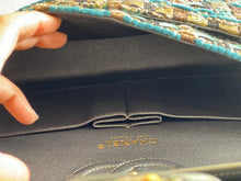 Load image into Gallery viewer, Chanel Turquoise Gold Tweed Classic Medium ML double flap bag from 19A collection Ancient Egypt
