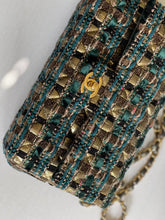 Load image into Gallery viewer, Chanel Turquoise Gold Tweed Classic Medium ML double flap bag from 19A collection Ancient Egypt
