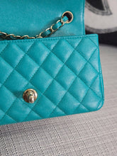 Load image into Gallery viewer, Chanel series 23 17C 2016/2017 Cruise Collection Turquoise Caviar Champagne GHW Classic Mini Rectangular Flap Bag with Edge stitching
