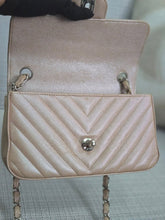 Load image into Gallery viewer, Chanel series 24 17B 2017 Fall/Winter Collection Iridescent Rose Gold Caviar Silver hardware Chevron Mini Rectangular Flap Bag
