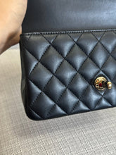 Load image into Gallery viewer, Chanel Black Lambskin Mini Rectangular Flap Bag with Top Handle and Champagne GHW
