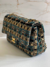 Load image into Gallery viewer, Chanel Turquoise Gold Tweed Classic Medium ML double flap bag from 19A collection Ancient Egypt
