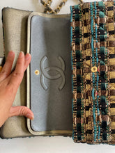 Load image into Gallery viewer, Chanel Turquoise Gold Tweed Classic Medium ML double flap bag from 19A collection Ancient Egypt
