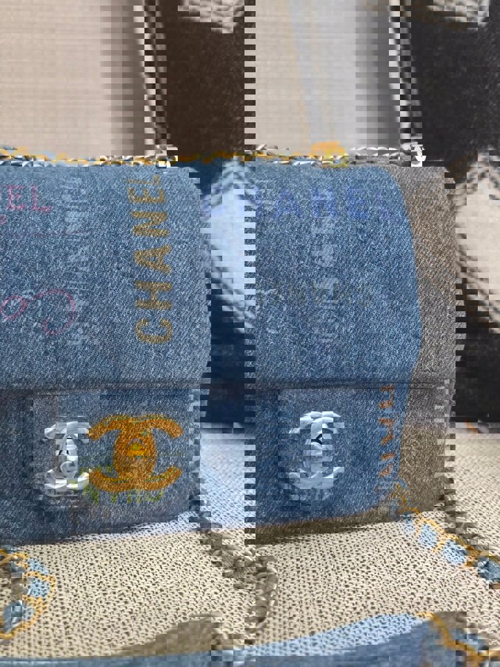 Chanel 22P Blue Denim Mood Flap Bag size Small with aged GHW