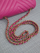 Load image into Gallery viewer, Chanel series 21 Barbie Pink Lambskin Chevron Mini Rectangular Flap Bag with Yellow GHW
