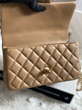 Load image into Gallery viewer, Chanel 22B 2022 Fall/Winter collection Dark Beige Lambskin Top Handle with gold metal plate and antique GHW Mini Rectangular Flap bag
