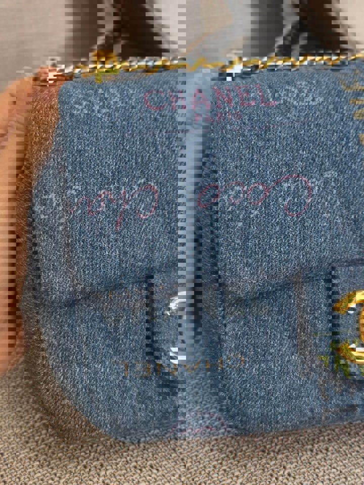 Chanel 22P Blue Denim Mood Flap Bag size Small with aged GHW