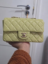 Load image into Gallery viewer, Chanel 23C 2022/2023 Cruise Collection Pastel Lime Green Lambskin Mini Rectangular Flap Bag with Champagne GHW
