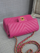 Load image into Gallery viewer, Chanel series 21 Barbie Pink Lambskin Chevron Mini Rectangular Flap Bag with Yellow GHW
