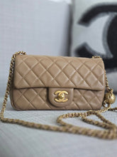 Load image into Gallery viewer, Chanel 22B 2022 Fall/Winter Collection Dark Beige Lambskin Aged GHW Pearl Crush Adjustable Chain Mini Rectangular Flap Bag
