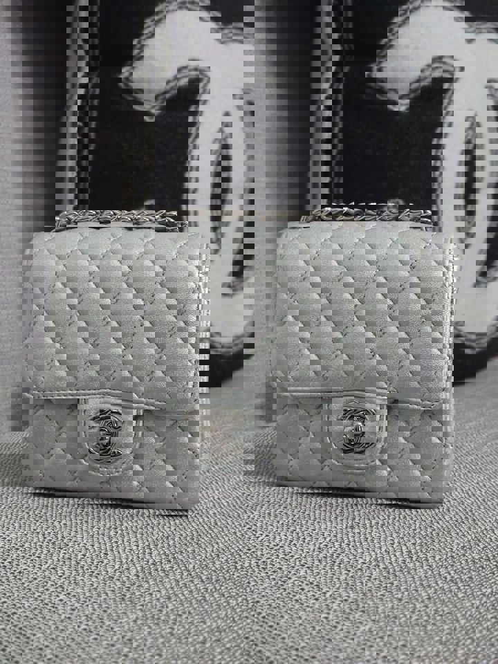 Chanel Series 31 21P 2021 Pre Spring/Summer Collection Iridescent Silver lambskin SHW Square Mini Flap Bag