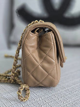 Load image into Gallery viewer, Chanel 22B 2022 Fall/Winter Collection Dark Beige Lambskin Aged GHW Pearl Crush Adjustable Chain Mini Rectangular Flap Bag
