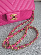 Load image into Gallery viewer, Chanel series 21 Barbie Pink Lambskin Chevron Mini Rectangular Flap Bag with Yellow GHW

